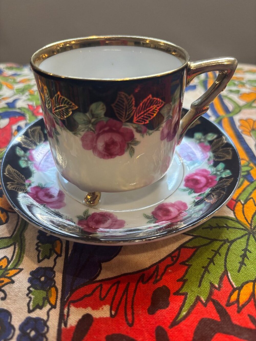 Vintage Damask Rose Teacup and Saucer EW-6/265
